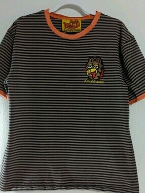 Killer Acid Shirt Striped Mens Large Black Brown Embroidered Retro T Shirt Retro